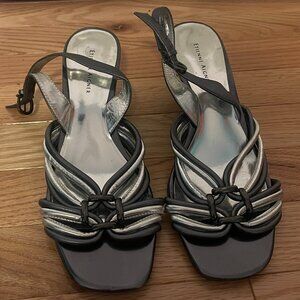 Y2K Etienne Aigner Silver Slingback Kitten Heels Open toed Size 8